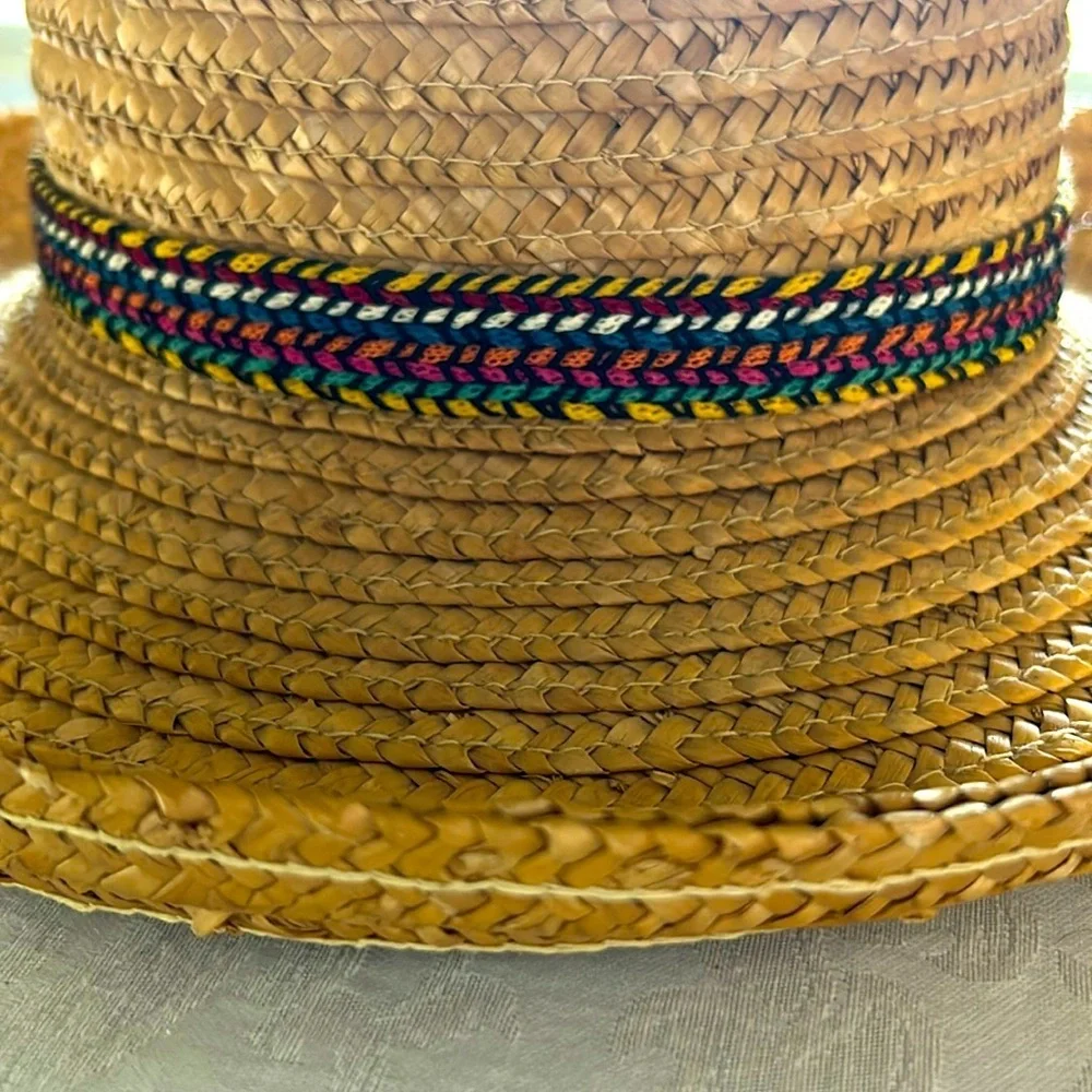 Made in Italy - 100% Straw Stylish Tan Hat with Multicolor Band - Picture 3 of 5